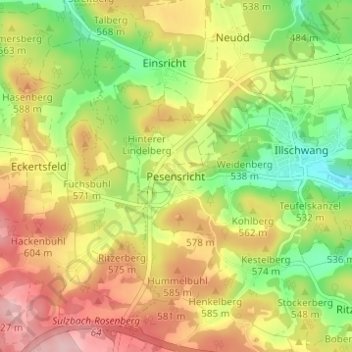 Carte topographique Pesensricht, altitude, relief