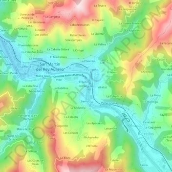Carte topographique El Portiellu, altitude, relief