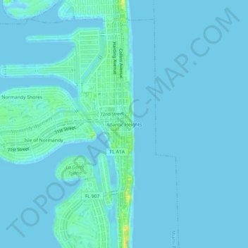 Carte topographique Atlantic Heights, altitude, relief