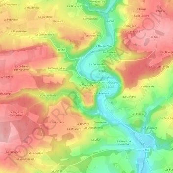 Carte topographique Le Champ des Pas, altitude, relief