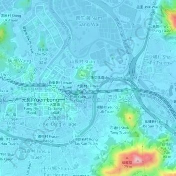 Carte topographique Tai Wai Tsuen, altitude, relief