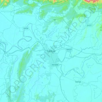 Carte topographique Silchar, altitude, relief