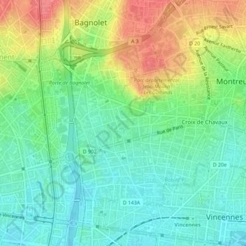 Carte topographique Chêne liège, altitude, relief