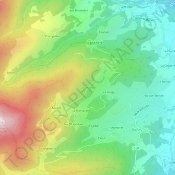 Carte topographique Les Plâtres, altitude, relief