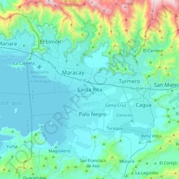 Carte topographique Santa Rita, altitude, relief