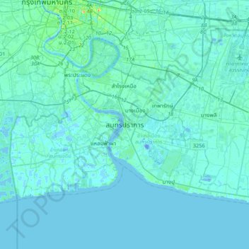 Carte topographique Samut Prakan, altitude, relief