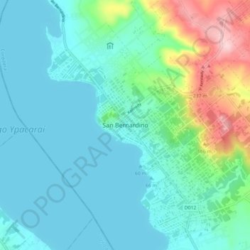 Carte topographique San Bernardino, altitude, relief