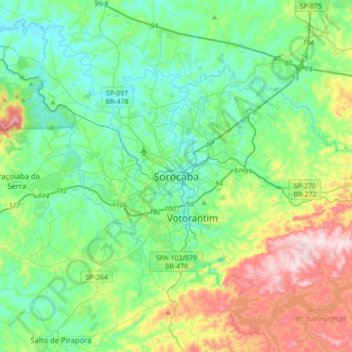 Carte topographique Sorocaba, altitude, relief