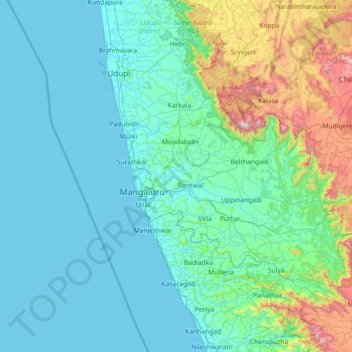 Carte topographique Dakshina Kannada, altitude, relief