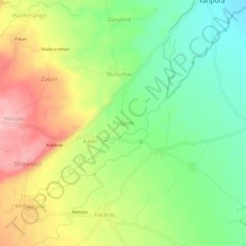 Carte topographique Tirigom, altitude, relief