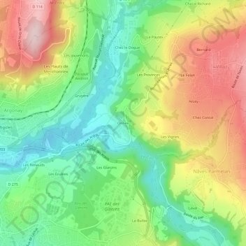Carte topographique Onnex, altitude, relief