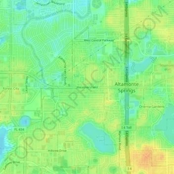 Carte topographique Weathersfield, altitude, relief