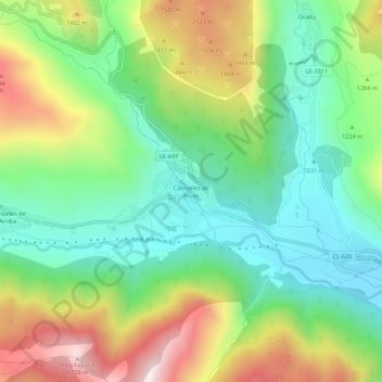 Carte topographique Caboalles de Abajo, altitude, relief