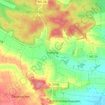 Carte topographique Sinning, altitude, relief