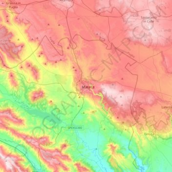 Carte topographique Matera, altitude, relief