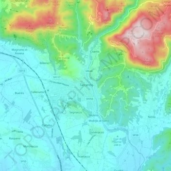Carte topographique Tarcento, altitude, relief