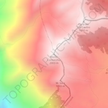 Carte topographique Monte Cornacchia, altitude, relief