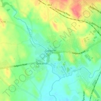 Carte topographique Galgorm, altitude, relief