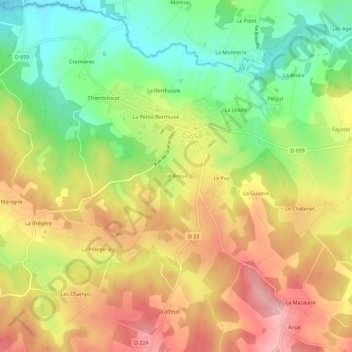 Carte topographique Le Breuil, altitude, relief