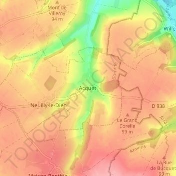 Carte topographique Acquet, altitude, relief