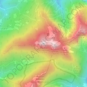 Carte topographique Corno di Canzo Occidentale, altitude, relief