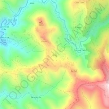 Carte topographique Fajão, altitude, relief