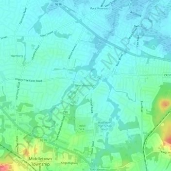 Carte topographique New Monmouth, altitude, relief