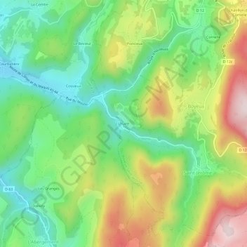 Carte topographique Lhuire, altitude, relief