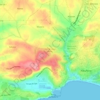 Carte topographique Vale de Santa Maria, altitude, relief