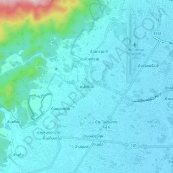 Carte topographique Mae Hia, altitude, relief