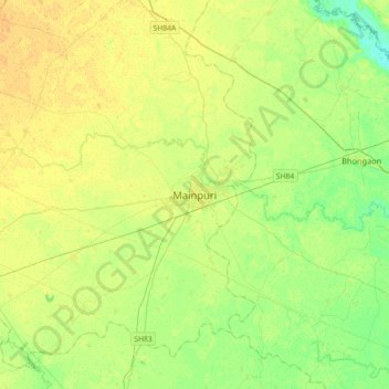 Carte topographique Mainpuri, altitude, relief