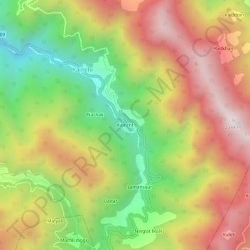 Carte topographique Kainchi, altitude, relief