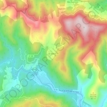 Carte topographique Les Aigladines, altitude, relief