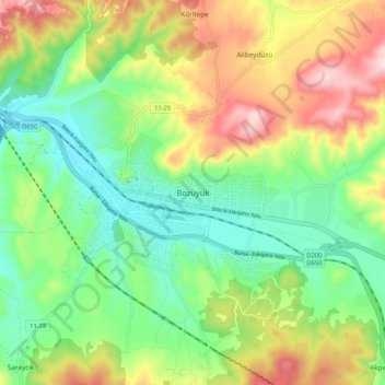 Carte topographique Bozüyük, altitude, relief