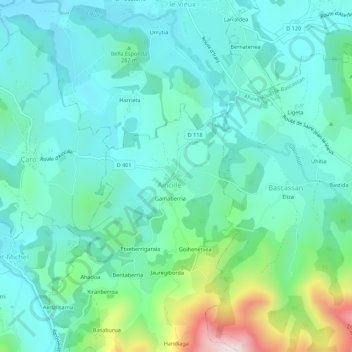 Carte topographique Plaza, altitude, relief
