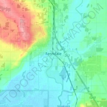Carte topographique Ferndale, altitude, relief