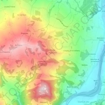 Carte topographique Pigazzano, altitude, relief