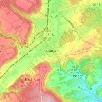 Carte topographique Moutfort, altitude, relief