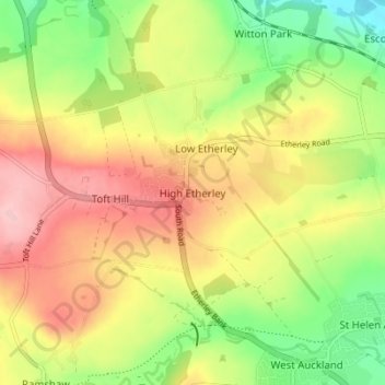 Carte topographique High Etherley, altitude, relief