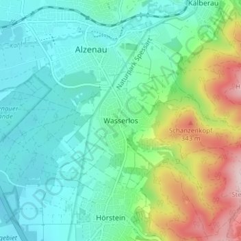 Carte topographique Wasserlos, altitude, relief