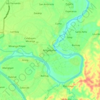 Carte topographique Angadanan, altitude, relief