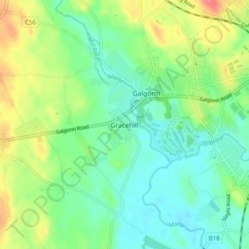 Carte topographique Gracehill, altitude, relief