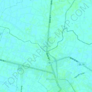 Carte topographique Long An, altitude, relief
