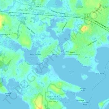 Carte topographique Onset, altitude, relief