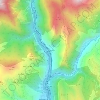 Carte topographique Le Chaudan, altitude, relief