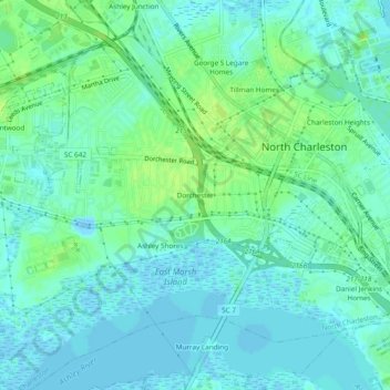 Carte topographique Dorchester, altitude, relief