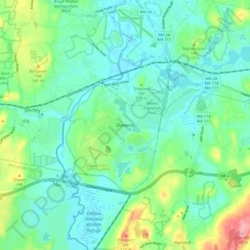 Carte topographique Devens, altitude, relief