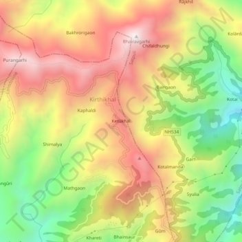 Carte topographique Ketūkhāl, altitude, relief