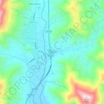 Carte topographique Is Erriolus, altitude, relief