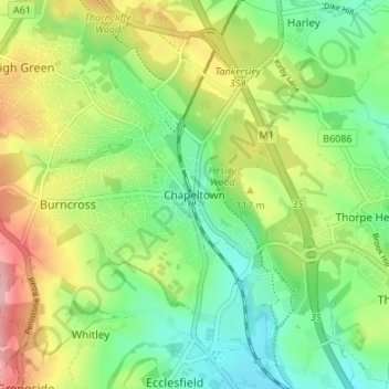Carte topographique Chapeltown, altitude, relief
